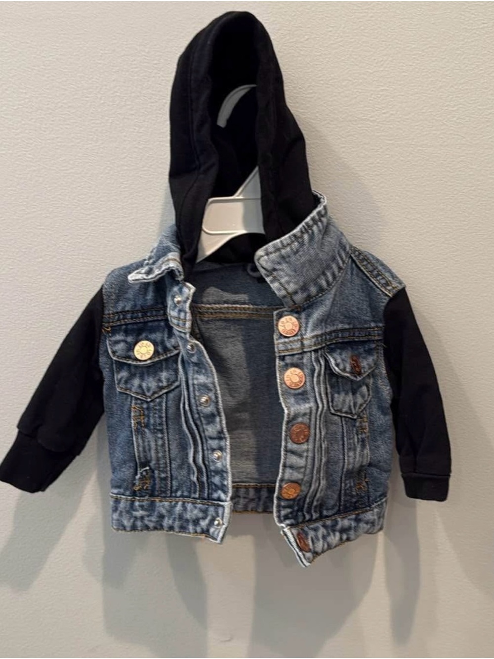 Little Bipsy Blue Denim Jacket with Black Hooded Sleeves